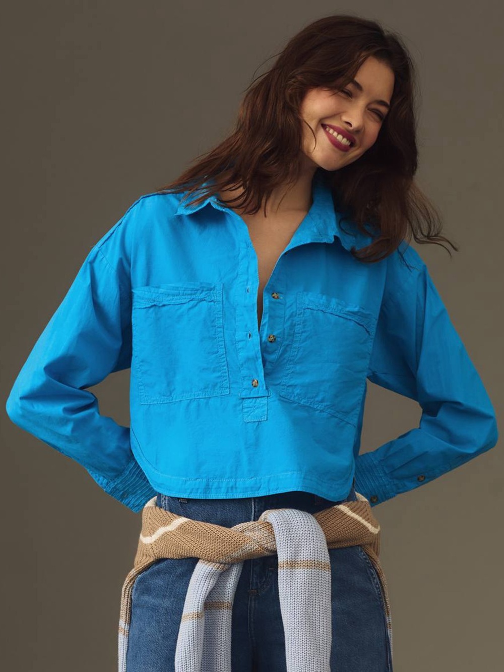 Anthropologie Pilcro Back Slit 100% Cotton Buttondown Shirt Blue M/P